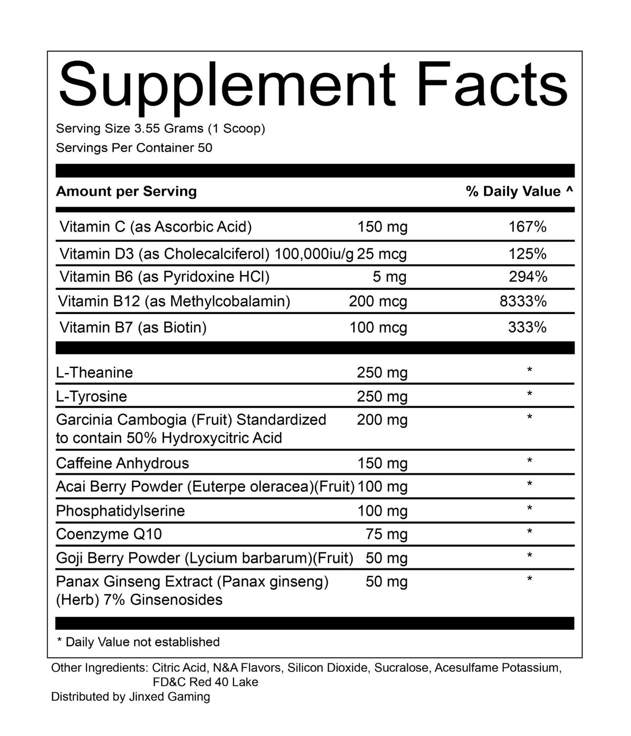 Tangy Strawberry Supplement Facts - Nootropic